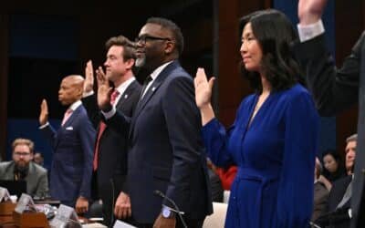 Photo: (LR) The Mayor of New York City, Eric Adams, Denver Mayor Michael Johnston, the mayor of Chicago, Brandon Johnson, and Boston Mayor Michelle Wu during a Chamber Supervision Committee and a Government Reform Audience in Washington, DC, on March 5, 2025.