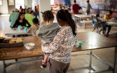 Photo: Migrants and Asylum Seekers Wait in Line To Receive Lunch at the House of Mercy and all Nations Migrant Shelter, In Nogales, Sonora, Mexico, Feb. 23, 2025.