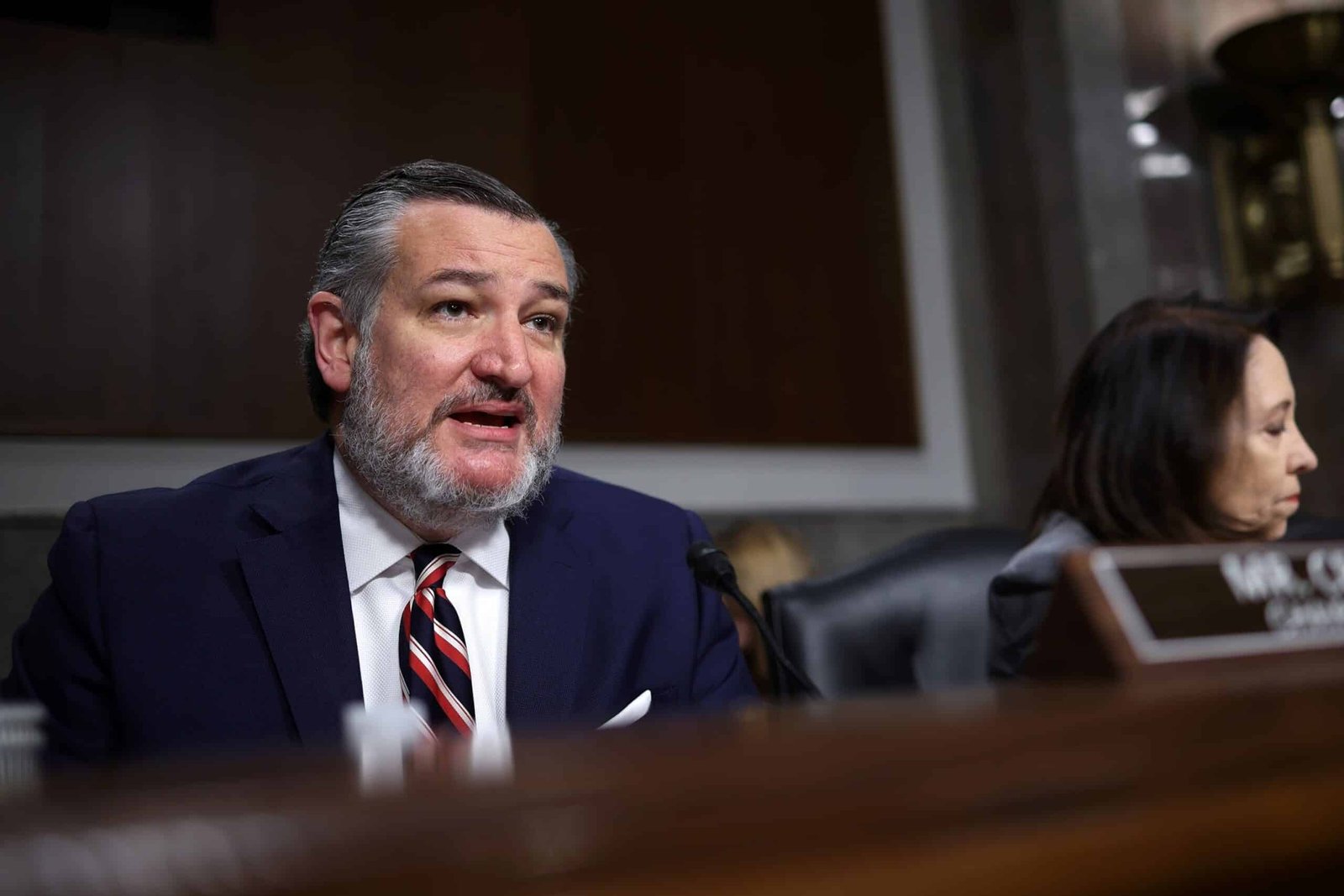 Photo: Senator Ted Cruz offers an opening statement to the Senate Trade, Science and Transportation Committee in the Dirksen Senate Office building on April 2, 2025 in Washington, DC.