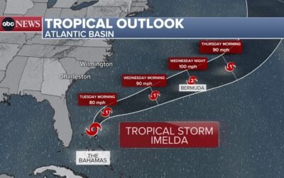 Tropical storm Imelda: tracking the path of the storm near the southeast coast Tropical storm Imelda: tracking the path of the storm near the southeast coast